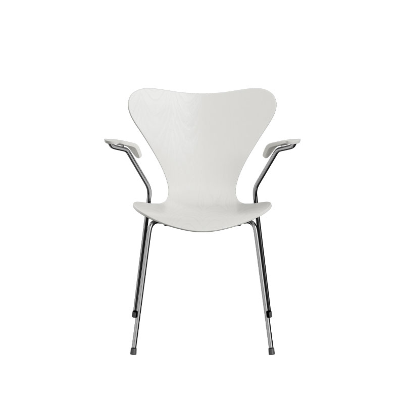 3107_Series_7_med_arm_Lakket_white_krom_base_produktbilde_fra_fritz_hansen