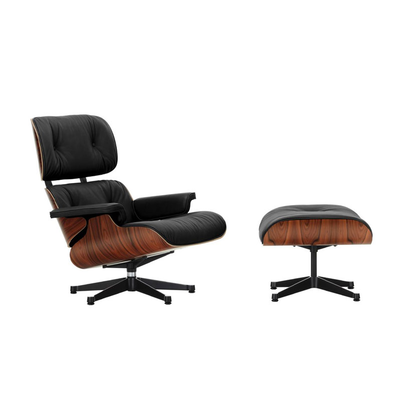 Eames lounge chair med ottoman I Santos palisander og letaher natural skinn i fargen nero fra vitra