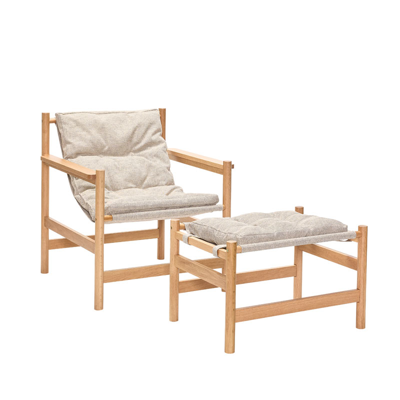 Heritage lenestol med fotskammel med lys treramme og beige tekstil fra Hubsch