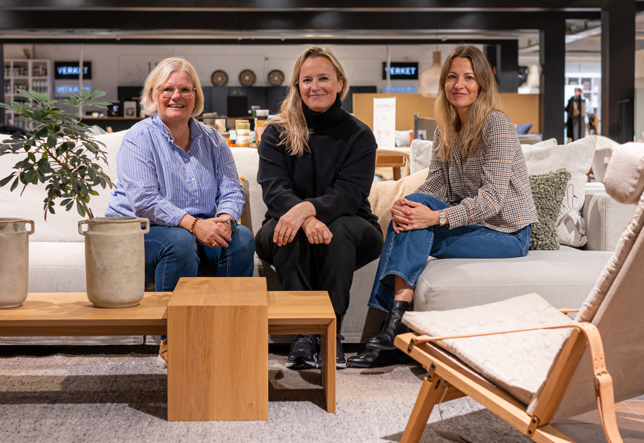 Bli Verket-medlem-nyhetsbrev-daglig leder Anette med Tone og Elisabeth-verket interiør