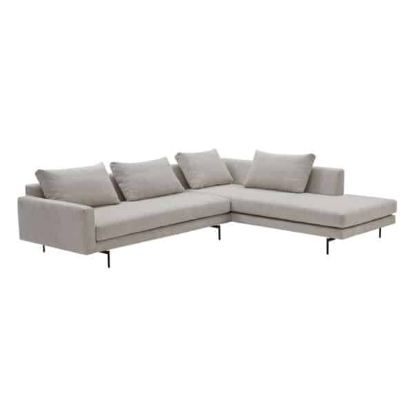 Edge modulsofa fra Wendelbo med sjeselong på høyere side i tekstilet soft col. 02 - et lyst beige tekstil