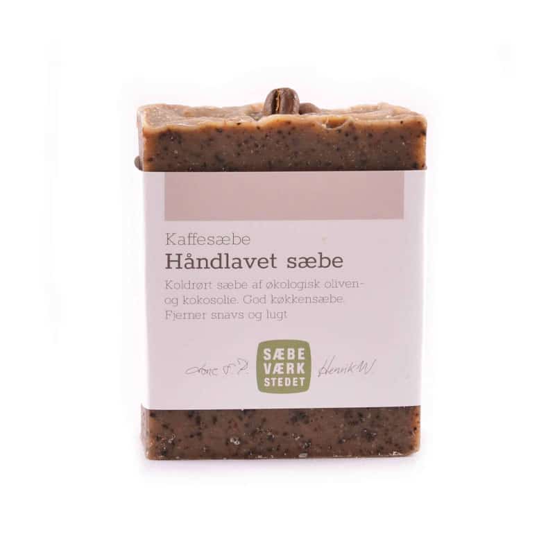 Håndlaget såpestykke laget av kaffe fra sæbeverkstedet