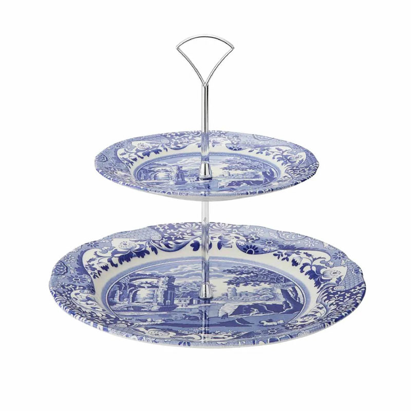 blue Italian 2 etasjes kakefat I blått og hvitt fra Spode