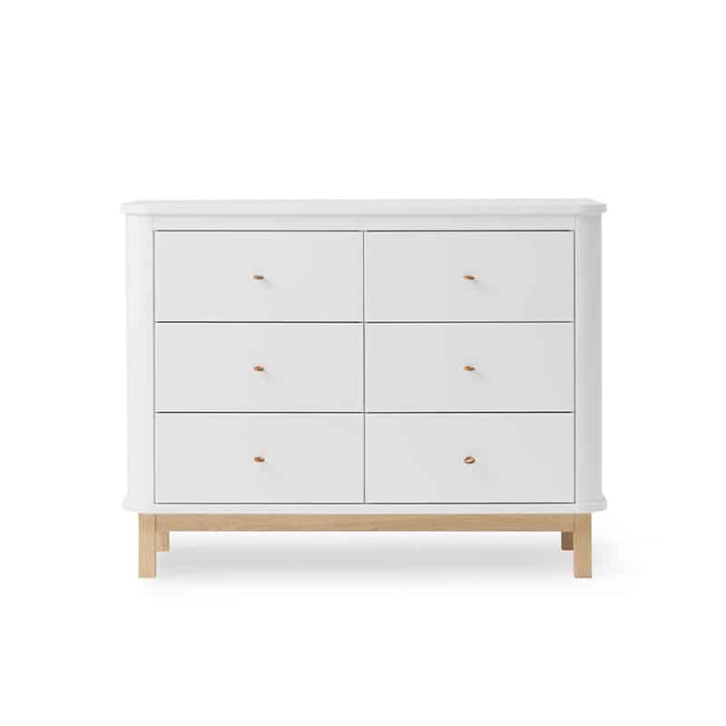 wood kommode I hvit og eik med 6 skuffer fra oliver furniture