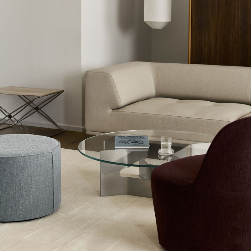 jg sofabord i aluminum med glassplate fra ferdericia