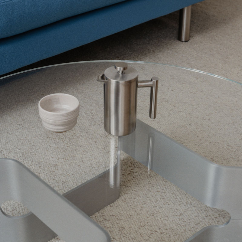 jg sofabord i aluminum med glassplate fra ferdericia