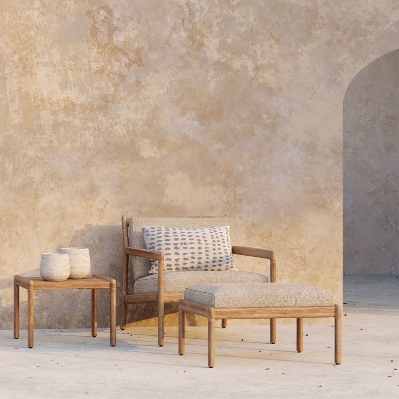 jack fotskammel i teak med pute i natural fra ethnicraft