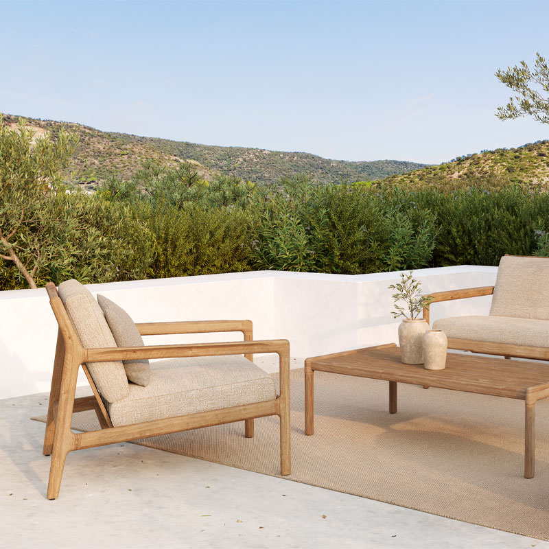 jack lenestol i teak med puter i natural fra ethnicraft