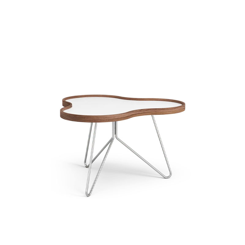 Flower sofabord 66x62 cm med hvit laminat bordplate, valnøtt kant med krom bein