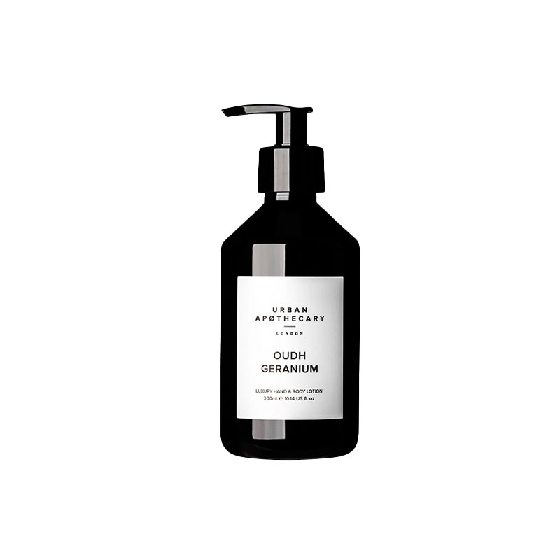 Hand_and_body_lotion_300ml_oudh_geranium_produktbilde_fra_Urban_apøthecary_london