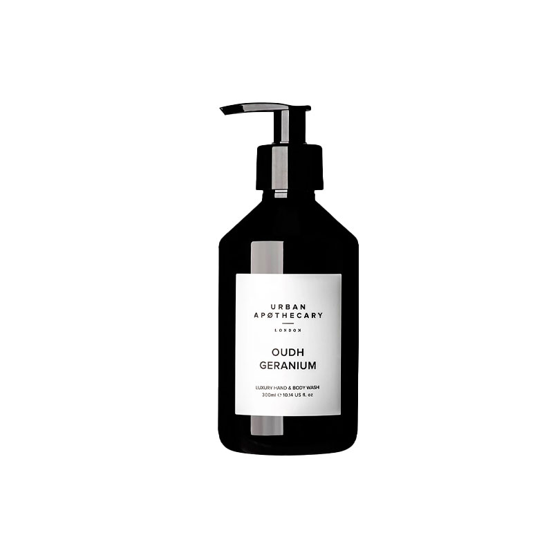 Hand_and_body_wash_300ml_oudh_geranium_produktbilde_fra_Urban_apøthecary_london