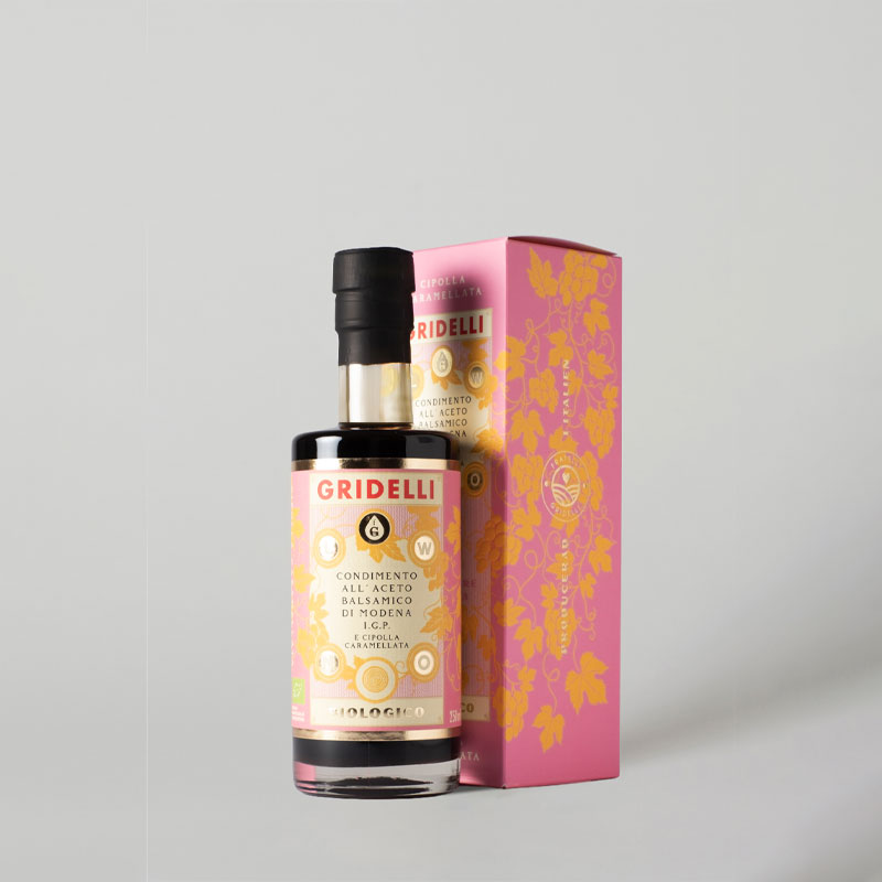 Aceto-balsamico-I.G.P-Cipolla-Caramellata-250ml_produktbilde_med_eske-fra_gridelli