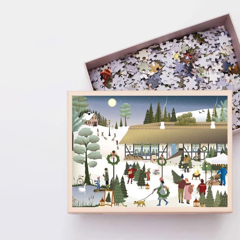 puslespill_all_christmas_tree_farm_1000pcs_produktbilde_med_eske_fra_vissevasse